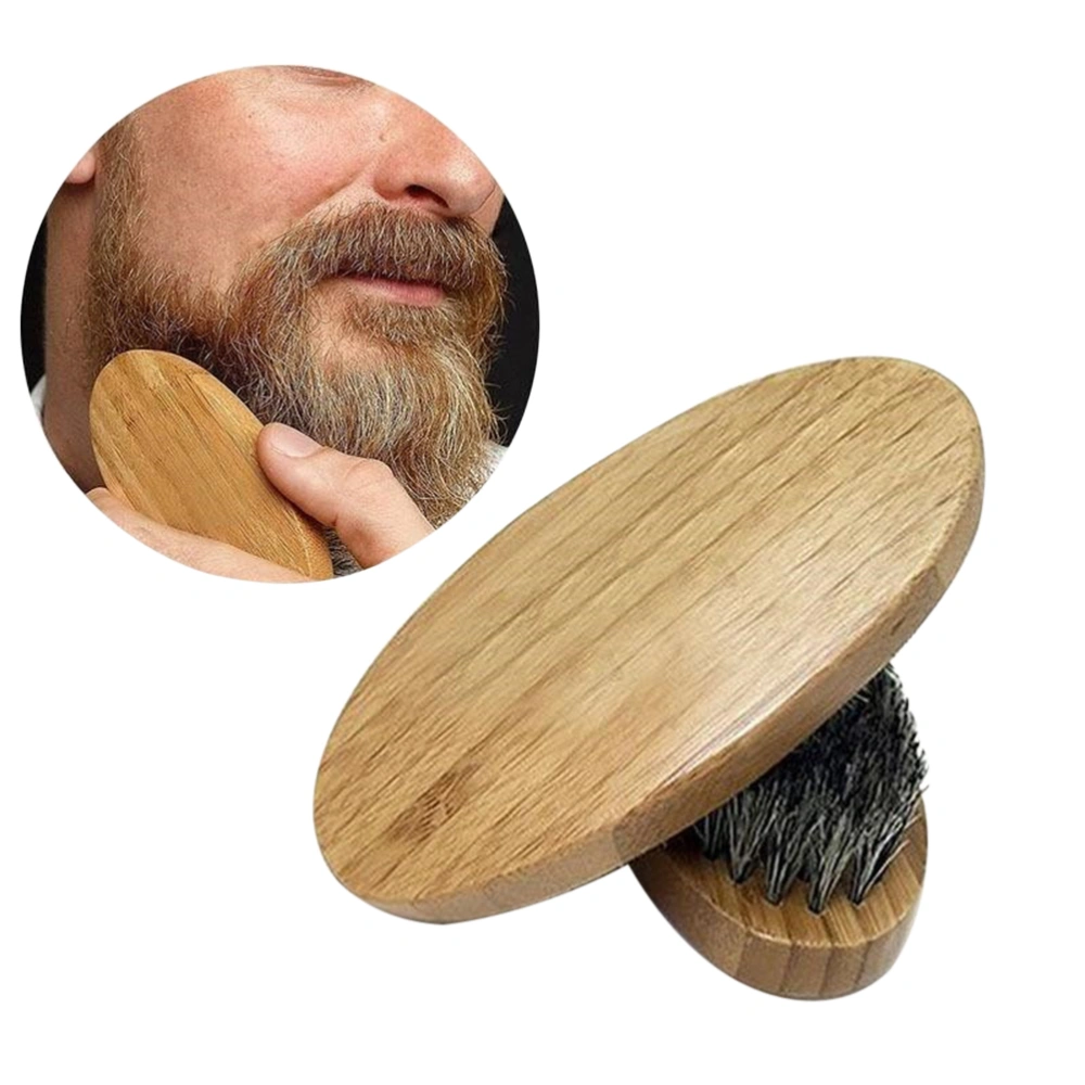 Beard Brush with Round Wooden Handle and Natural Horse Hair Bristles