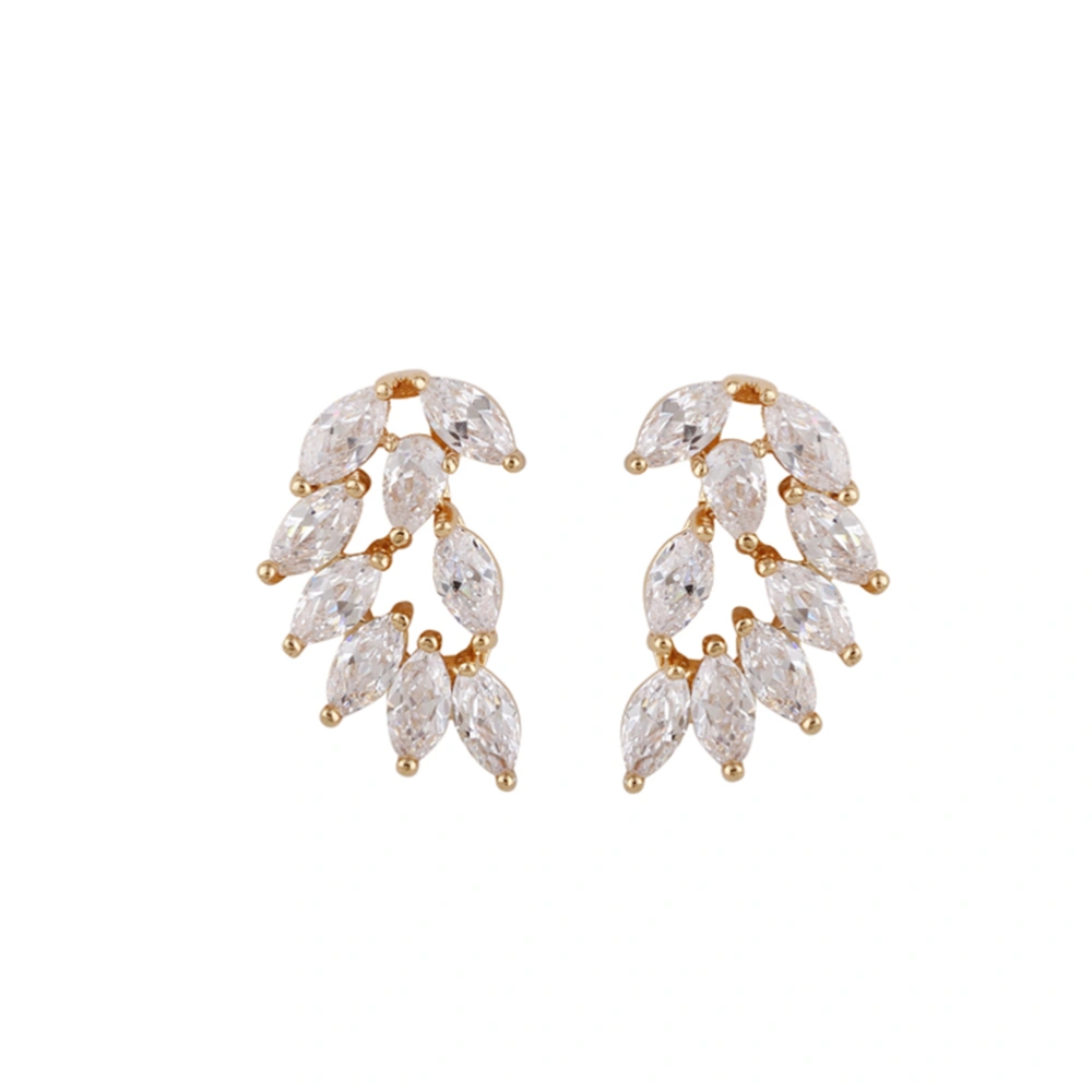 Pair of Women Girls Leaf Shaped Gold Plated Ear Pendants Earrings (White)