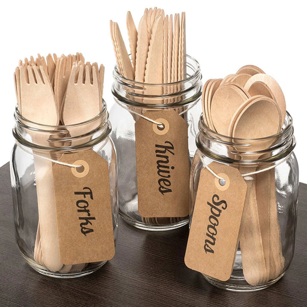 12Pcs Wooden Disposable Cutlery Set Spoons Knives Forks Party Utensil Supplies