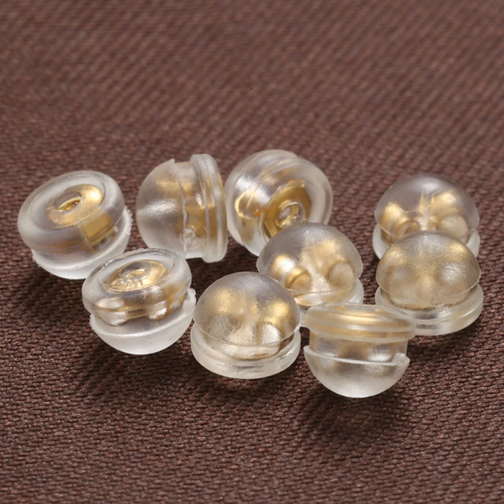 20Pcs Brass Silicone Ear Pin Safety Backs Comfortable Ear Stud Stoppers Replacement for Earring Accessories (Golden)