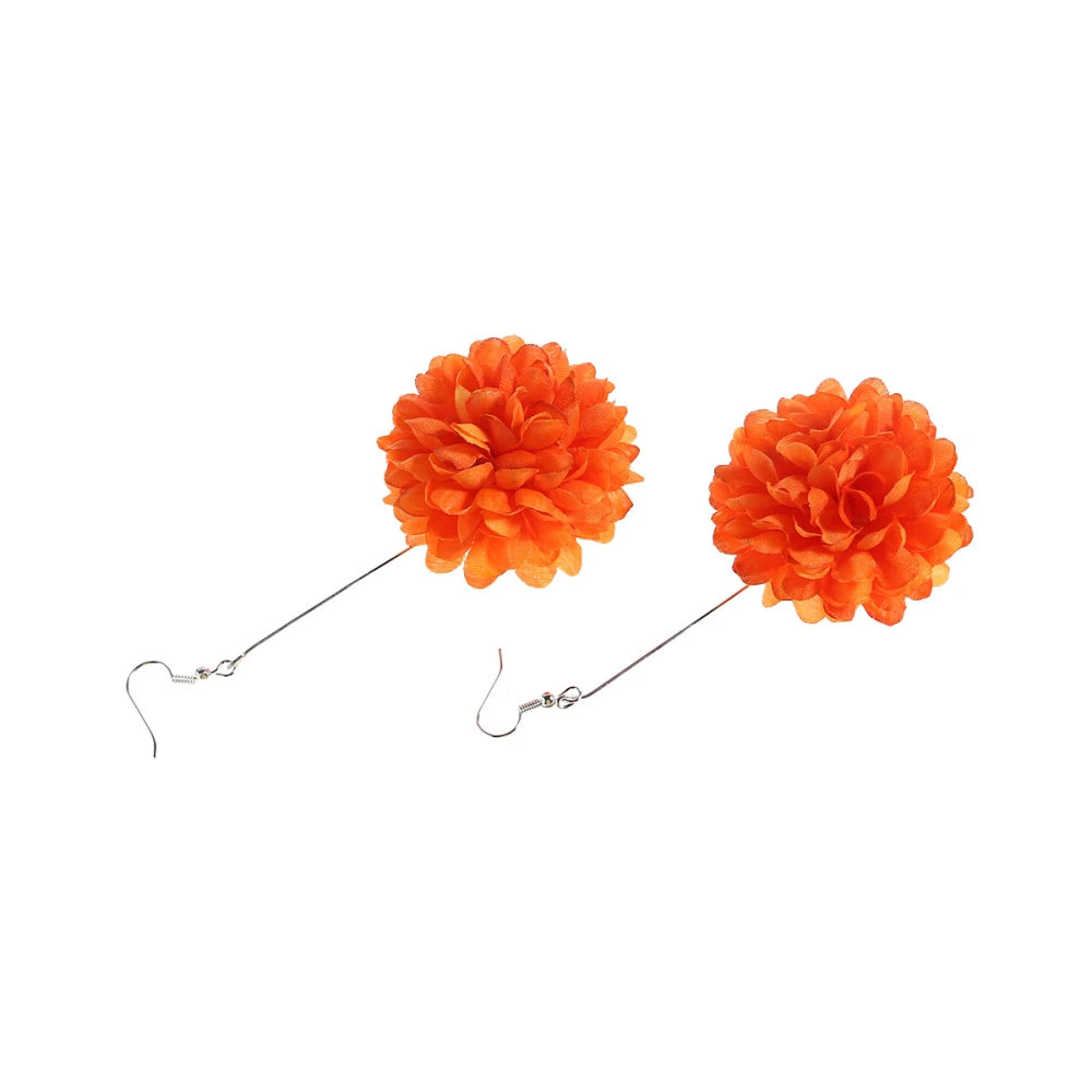 Fashion Sweet Style Flower Ear Clip Long Non-Pierced Earring Clip for Women Girls (Orange)