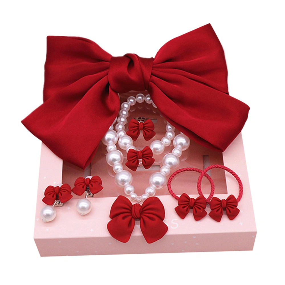 1 Set/7pcs Children Bowknot Hairpins Fashion Necklace Bracelet Ring Earring Set