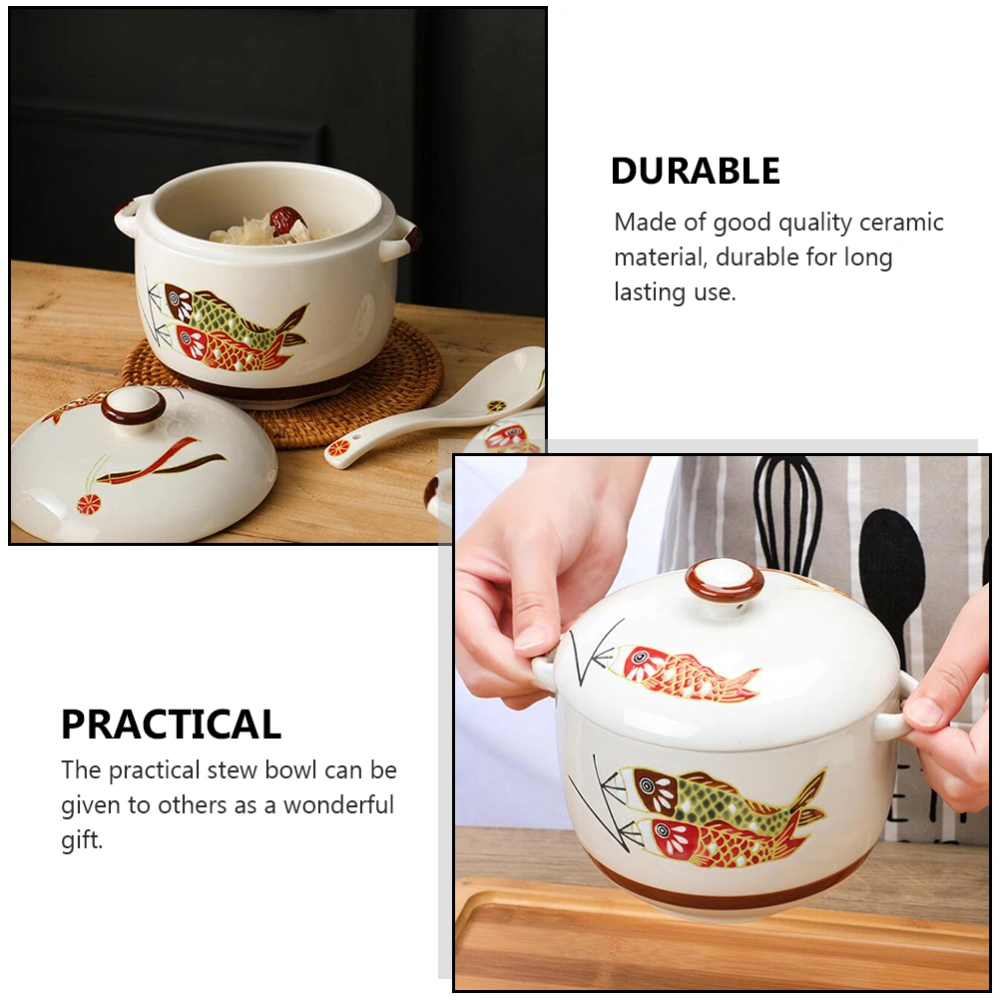 1pc Japanese Style Soup Bowl Ceramic Stewing Pot Household Exquisite Soup Bowl