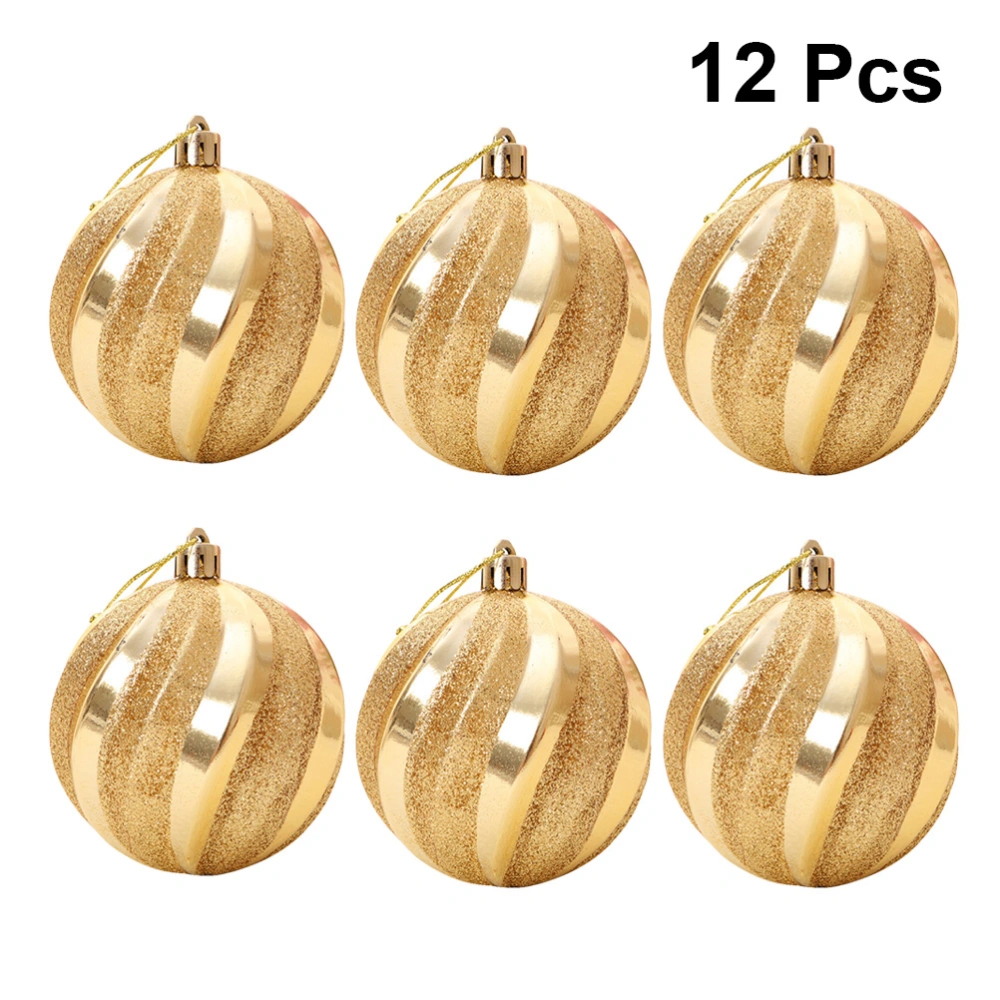 12pcs Christmas Tree Hanging Ornaments Glitter Ball Pendant Christmas Holiday Home Party Decoration (Golden)