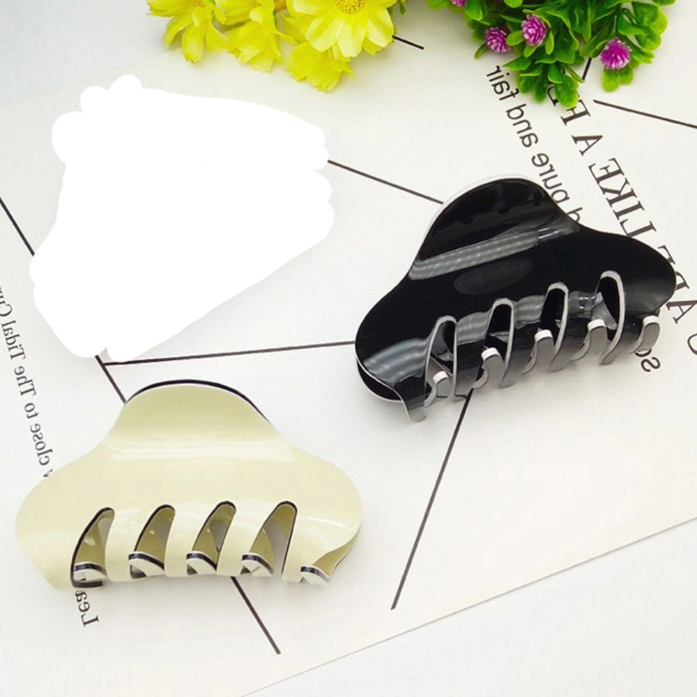 2pcs Candy Color Hair Claw Clip Acrylic Strong Holding Power Hair Clips Hairgrip Hair Barrettes for Women and Girls Medium or Long Hair (Beige + Black)