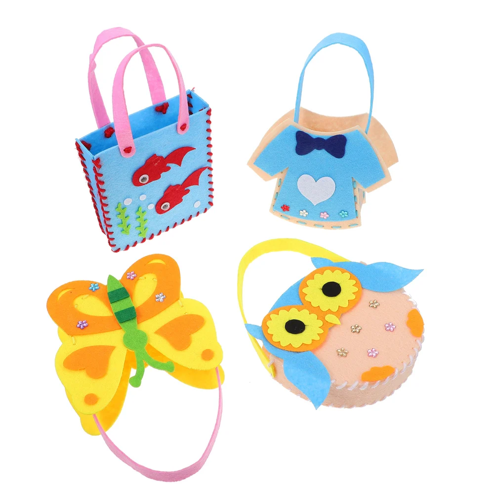 4Pcs Handbag Making Kits Kids Hand-made Non-woven Bag DIY Handbag Craft