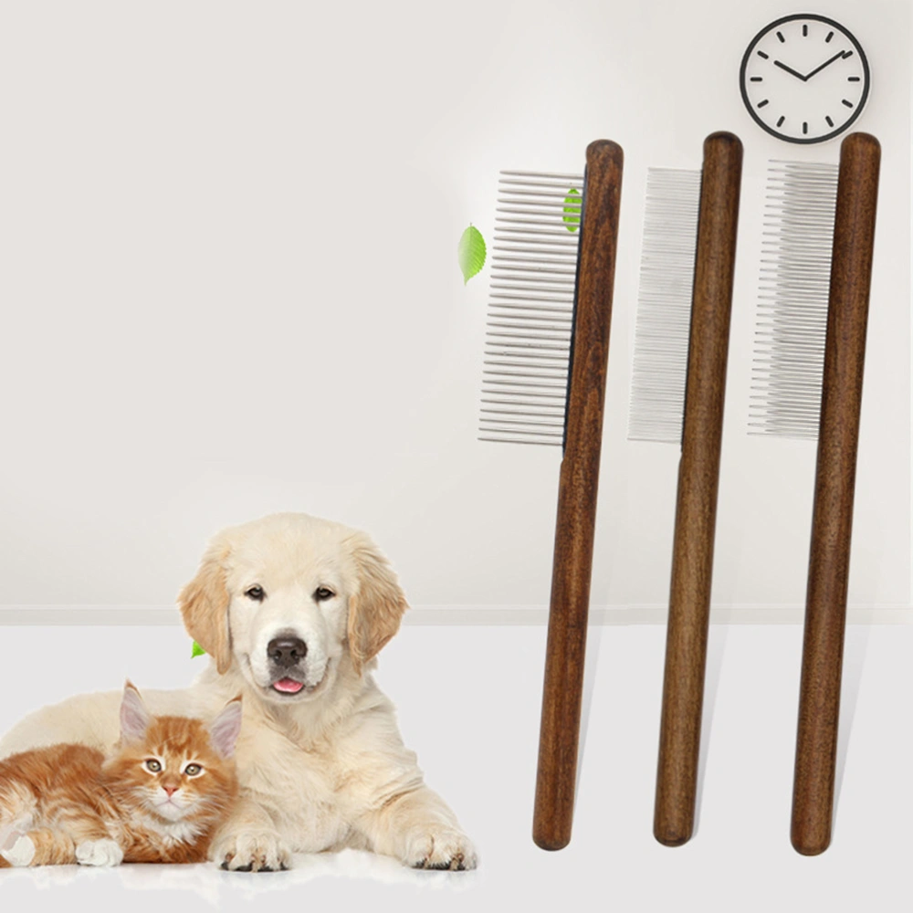 Pet Walnut Round Handle Combs Flea Removal Comb Portable Dog Comb with Fine Teeth Pet Grooming Tool