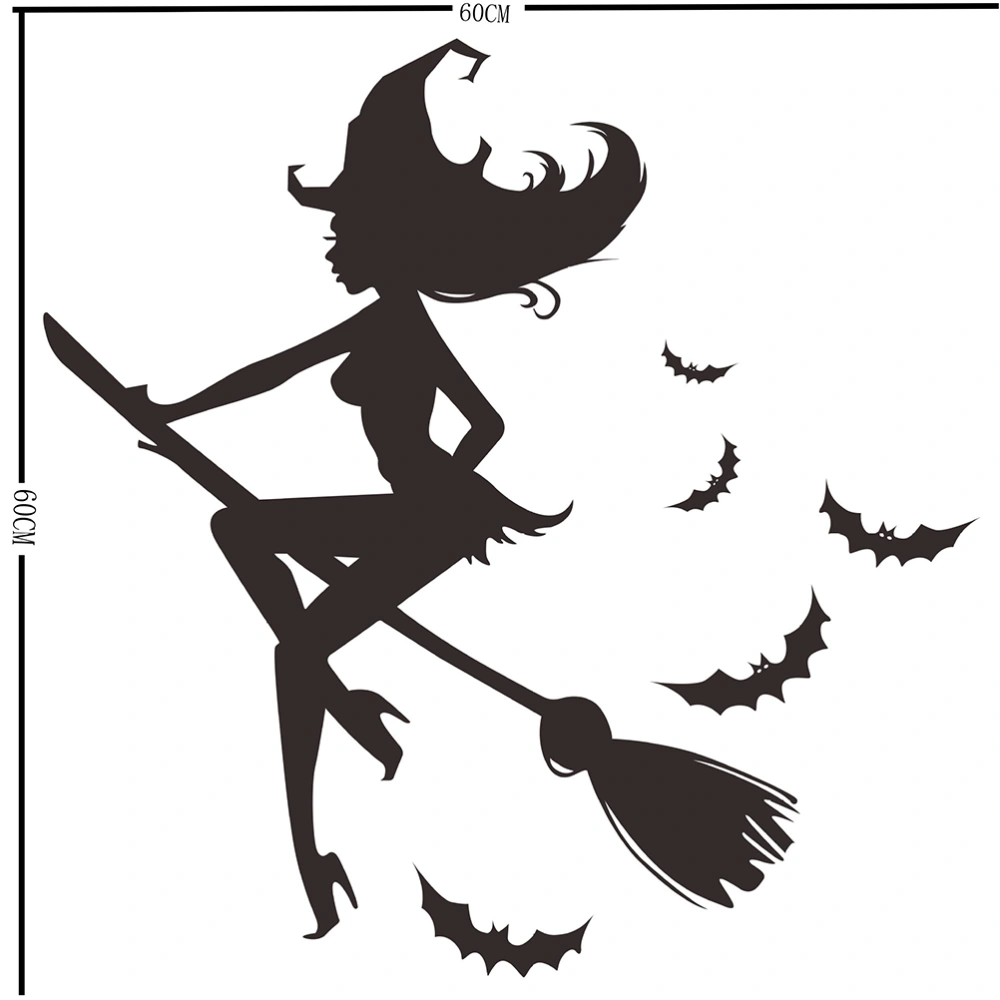 1pc Halloween Decoration Bat Witch Wall Sticker Bedroom Living Room Sofa Background Decoration (Black)