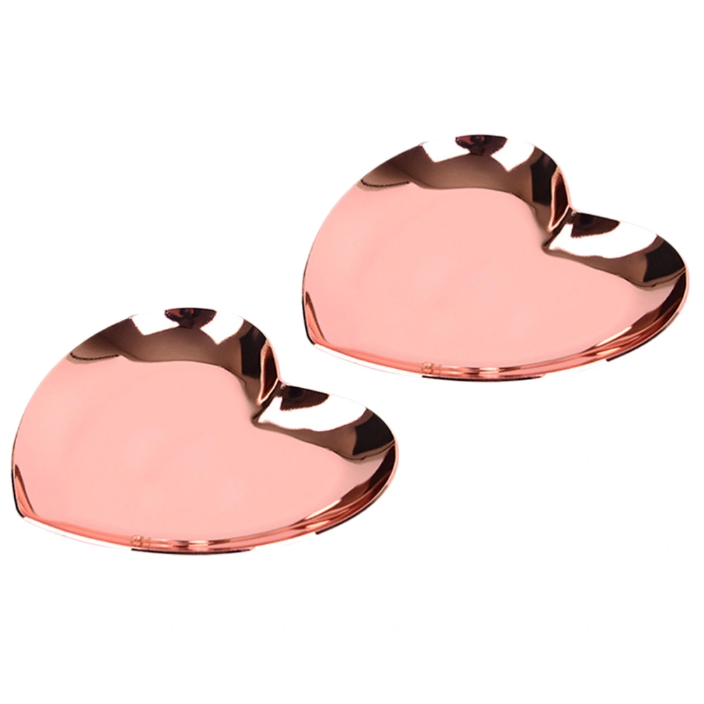 2PCS Heart Shape Jewelry Dish Decorative Trinket Tray Stainless Steel Display Plate for Home Shop Gift (Rose Gold)