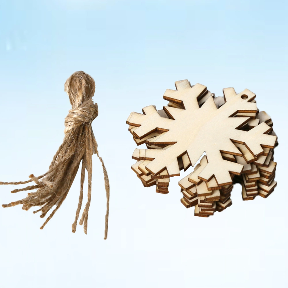 10pcs Hanging Snowflake Pendant Decoration Wooden DIY Craft Christmas Tree Hanging Ornaments with Hemp Rope