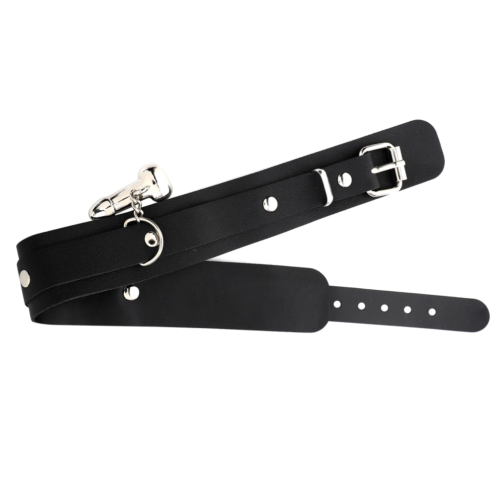 PU Leather Choker Collar with Penis Pendant SM Game Toy Prop for Women Men