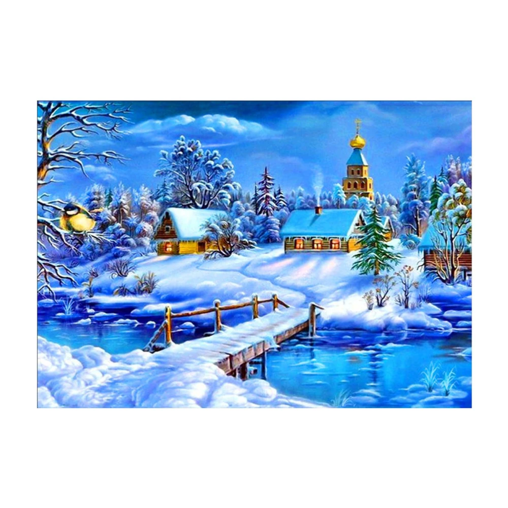 DIY Beads Painting Snow House Pattern Cross Stitch Diamond Crystal Painting Home Ornaments S196