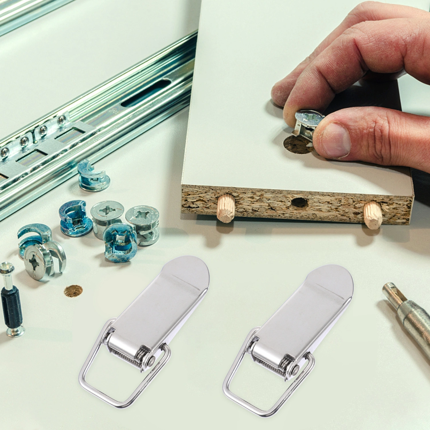 4pcs Spring Loaded Latch Stainless Steel Toggle Hasps for Cabinet Boxes Toolbox