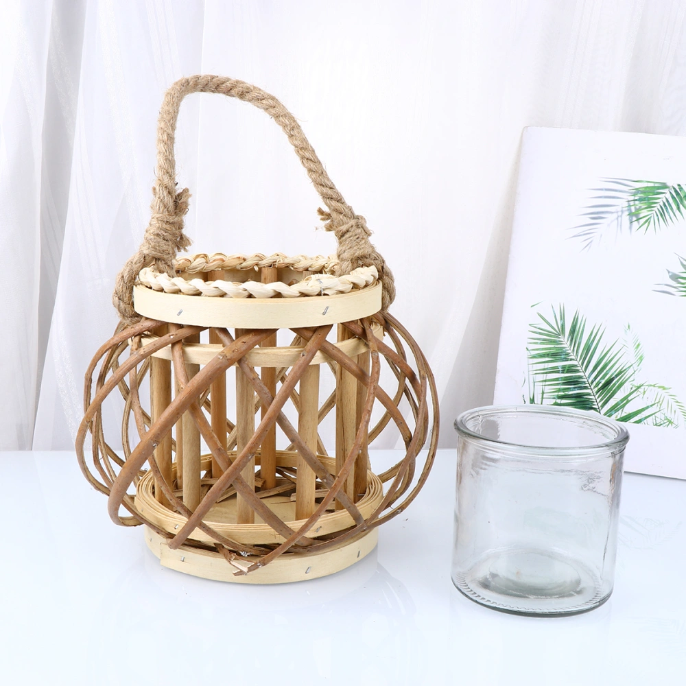 1pc Hemp Rope Wicker Candle Sticker Candle Holder Household Decorative without Candle (Wood Color Small Size)