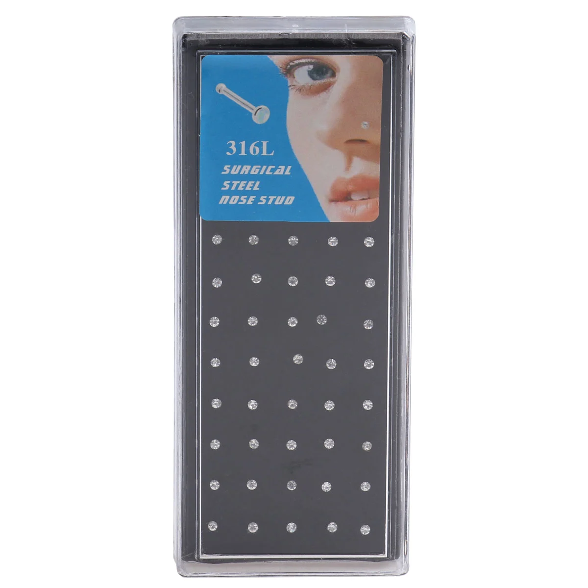 1 Box of 60PCS 1.8MM Boxed Nose Stud Stainless Steel Nose Jewelry Simple Rhinestone Inlaid Nose Studs Nose Piercing Jewelry for Home Store (White)