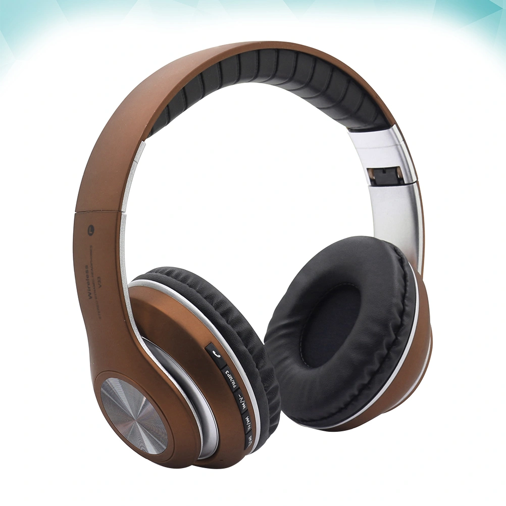Foldable Stereo Headphones Portable Wireless Headphones Practical Headset (Brown)