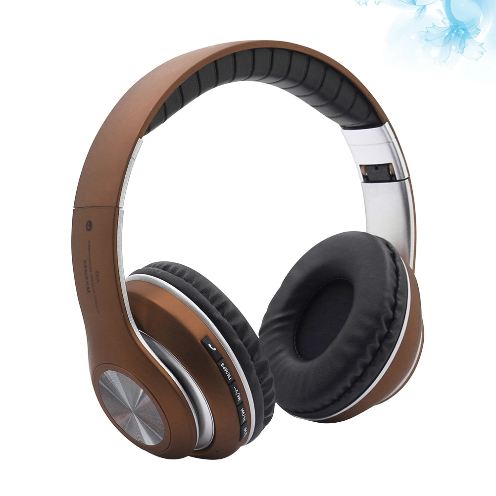 Foldable Stereo Headphones Portable Wireless Headphones Practical Headset (Brown)