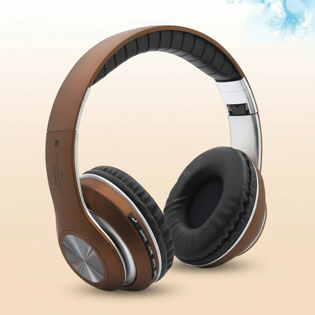 Foldable Stereo Headphones Portable Wireless Headphones Practical Headset (Brown)