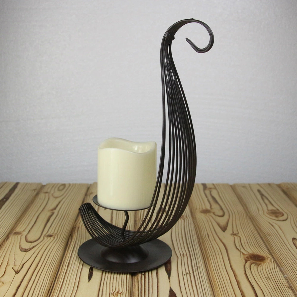 Wrought Iron Candlestick Sail Shape Candle Holder Candlestand Desktop Decor for Home Cafe Office