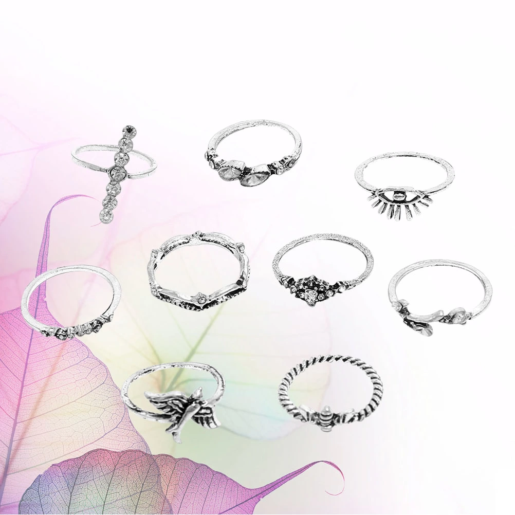 1 Set of 9pcs Alloy Rings Personality Chic Classic Vintage Ring for Girl Ladies