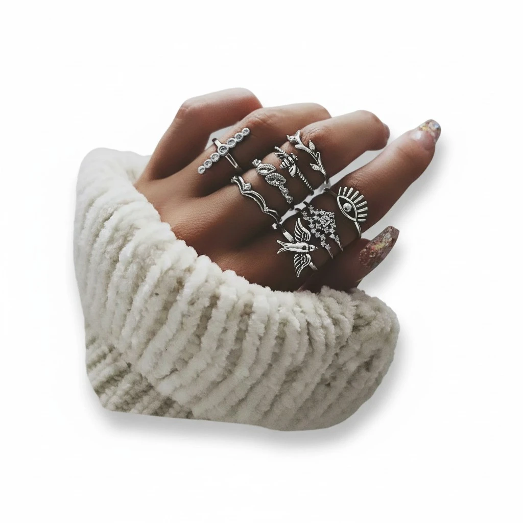 1 Set of 9pcs Alloy Rings Personality Chic Classic Vintage Ring for Girl Ladies