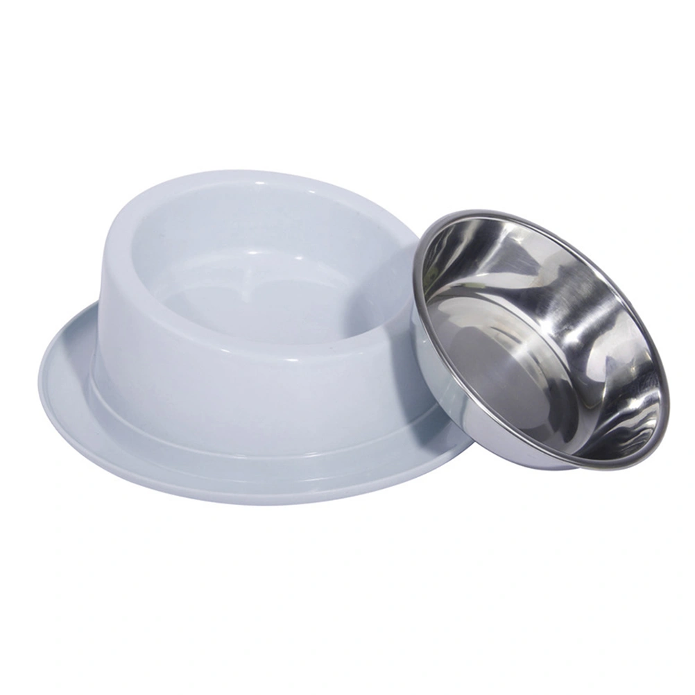 Anti-slip Pet Water Feeder Food Feeding Bowl Stainless Steel Drinking Bowl for Cat Dog (Grey)