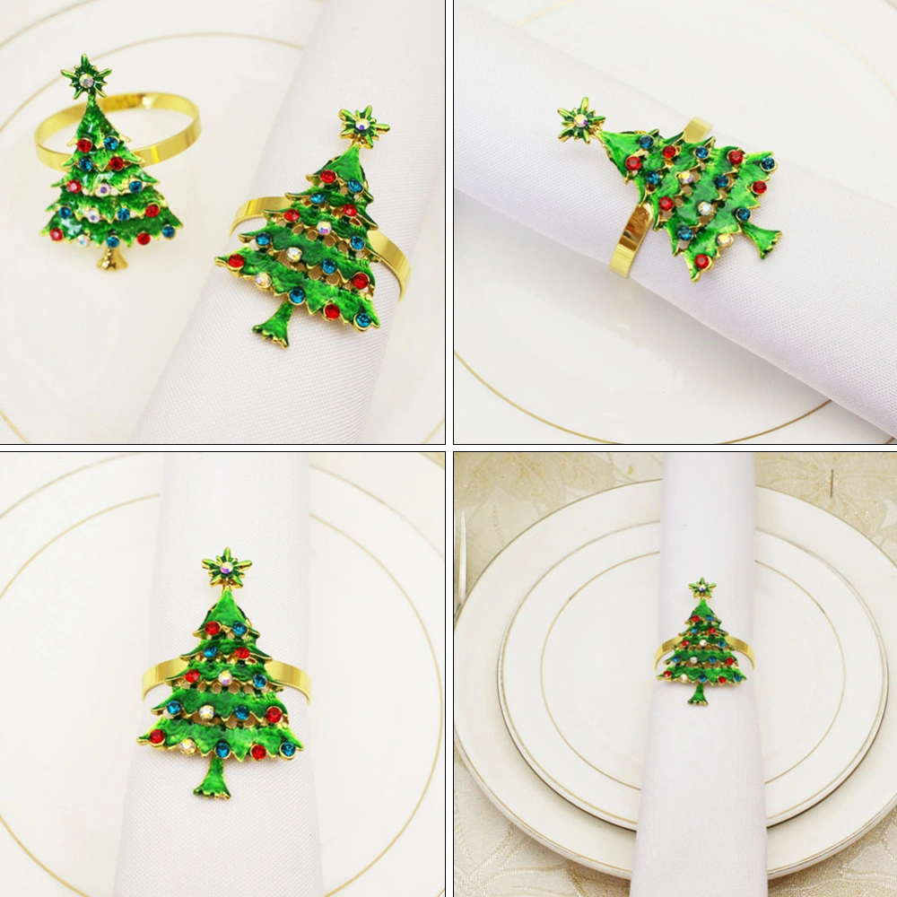 6Pcs Christmas Tree Napkin Ring Paper Towel Ring Metal Napkin Holder Party Decor