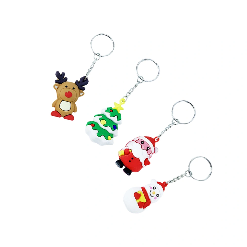 4pcs Christmas Keychains Santa Snowman Deer Key Rings Bag Phone Pendant Ornaments Key Holder for Decoration