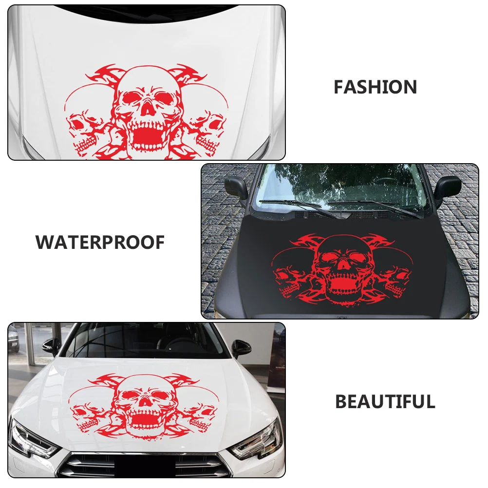 Three Skulls Hood Sticker Decor Personality Car Decals Vehicle Decor Accessories