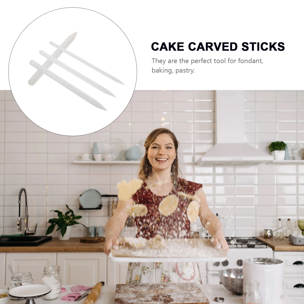 4Pcs Fondant Cake Baking Tools Universal Sticks Carved Shaped Sticks (White)