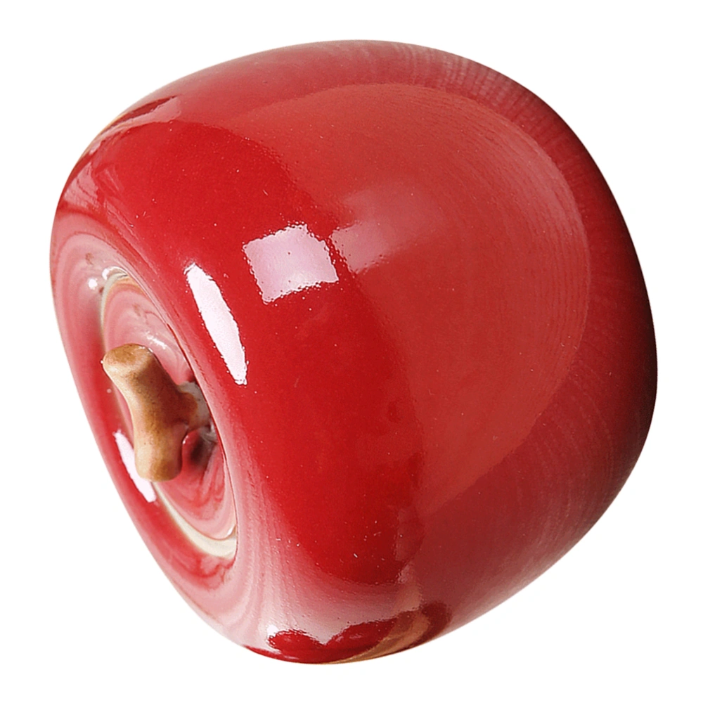 1PC Ceramic Tea Jar Apple Simutlated Tea Canister Sealing Tea Holder Storage Container for Restaurant Home (Red)