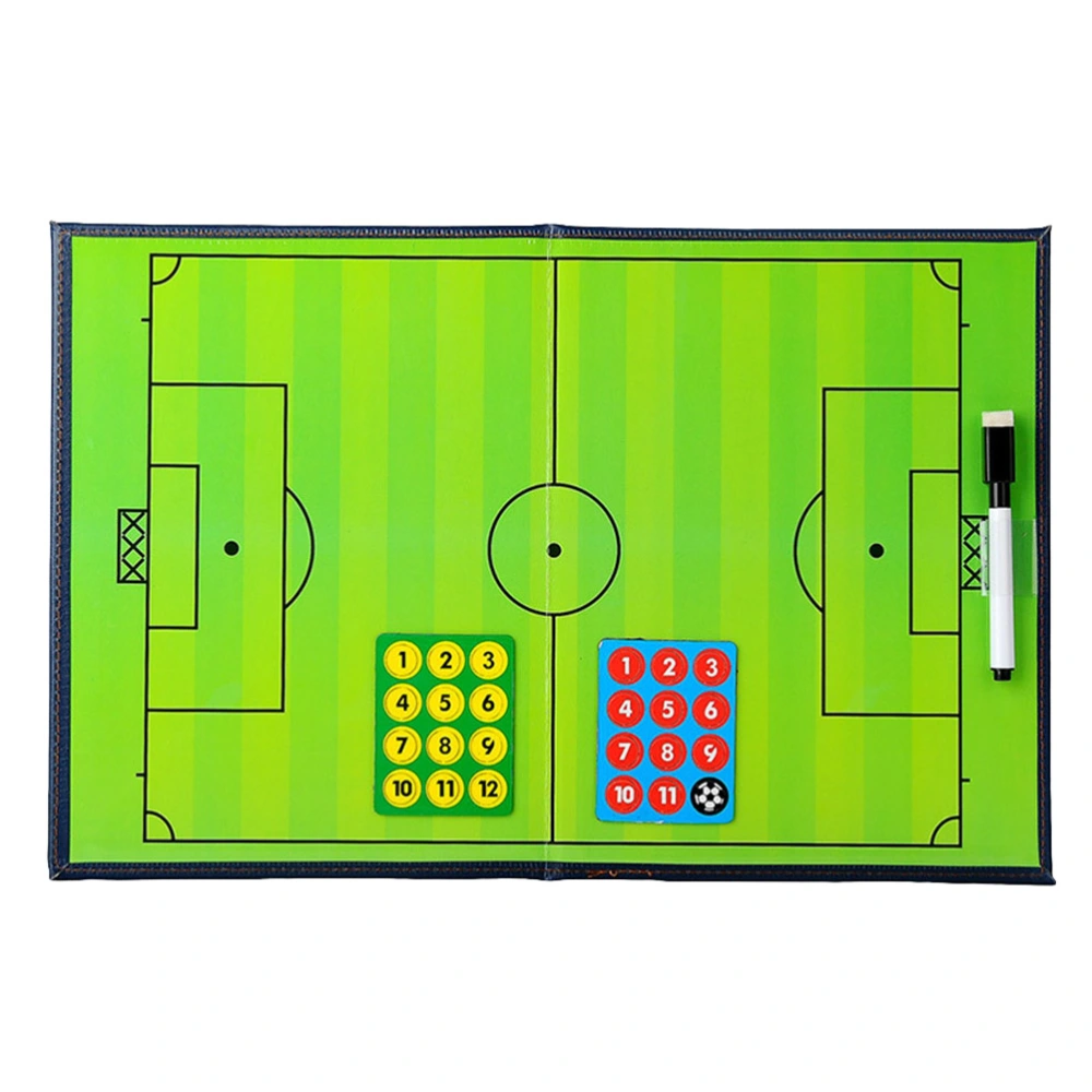 2 Section PVC Magnetic Professional Football Coaching Board Practical  Erase Resuable Clipboard with Marker Pen and Fridge Magnets (Green)