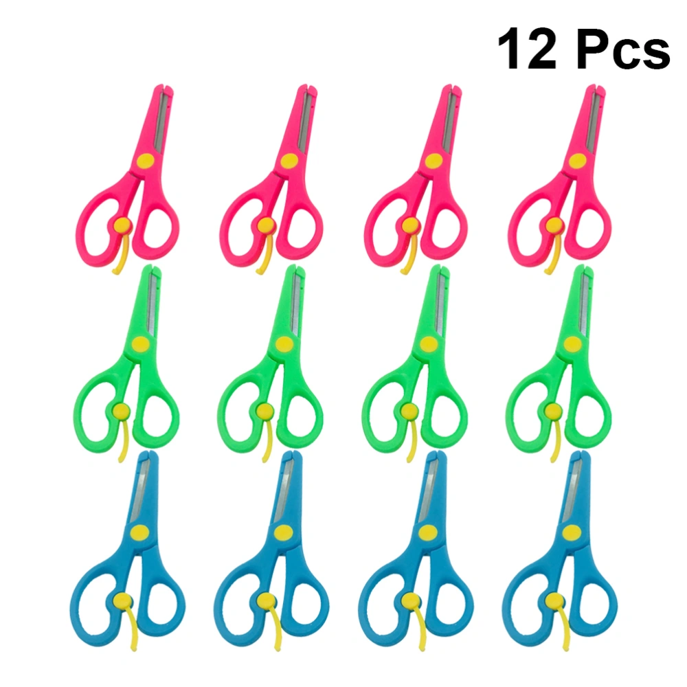 12 Pcs Children Safety Scissors Plastic Handle Stretch DIY Scissors for Scrapbooking DIY Art Craft (Mixed Color)