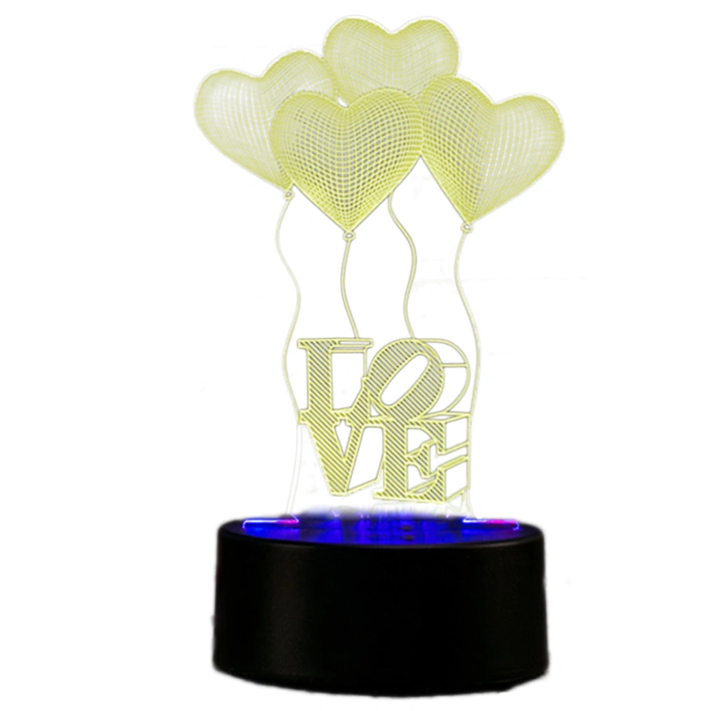 3D LED Multicolored Illusion Visual Night Light USB Powered Touch Table Desk Lamp for Bedroom (LOVE and Hearts)