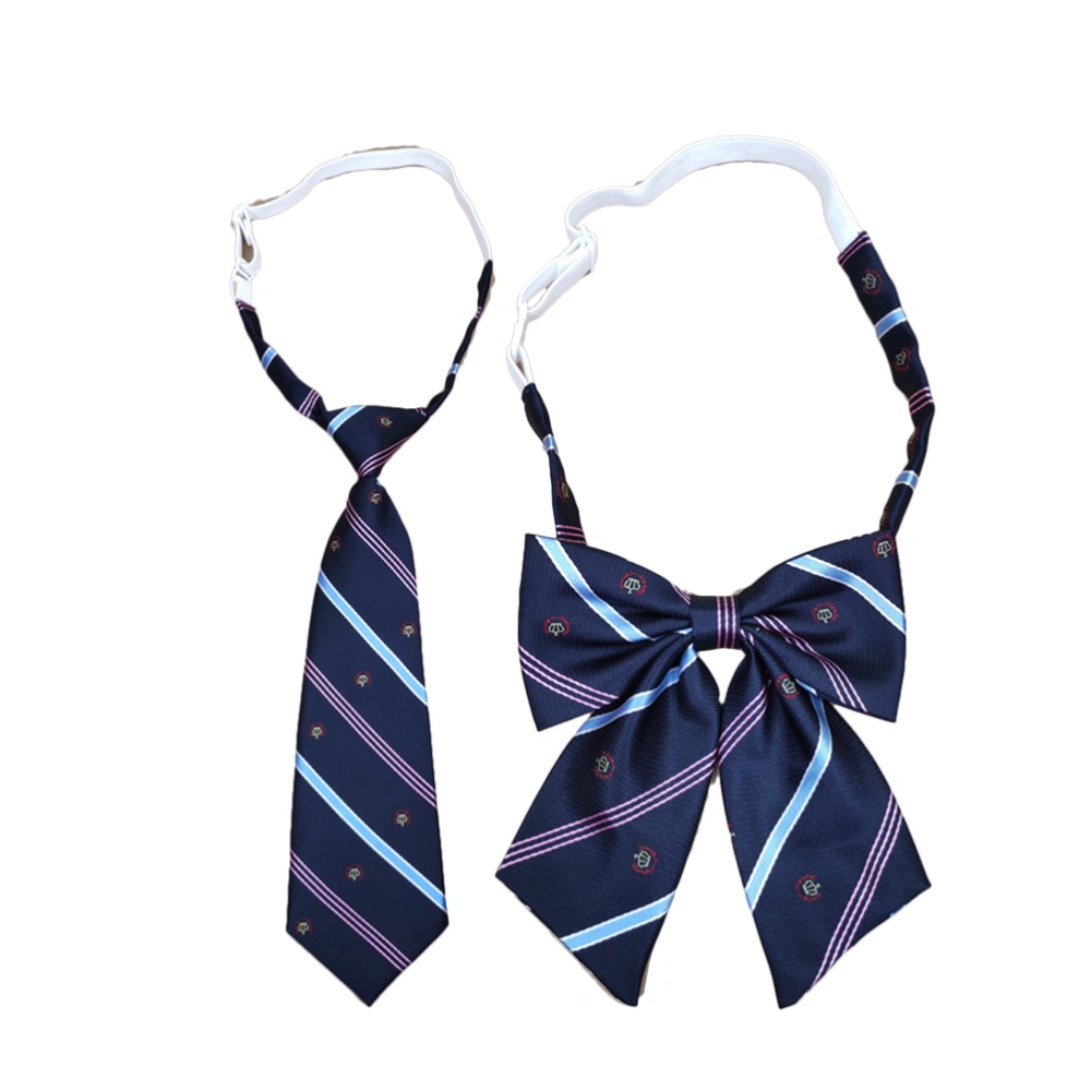 2pcs Cosplay Bow Tie Necktie Crown Stripe Pattern Japan JK Uniform Bow Tie Party Costume (Pointy Bow + Necktie, 27cm)