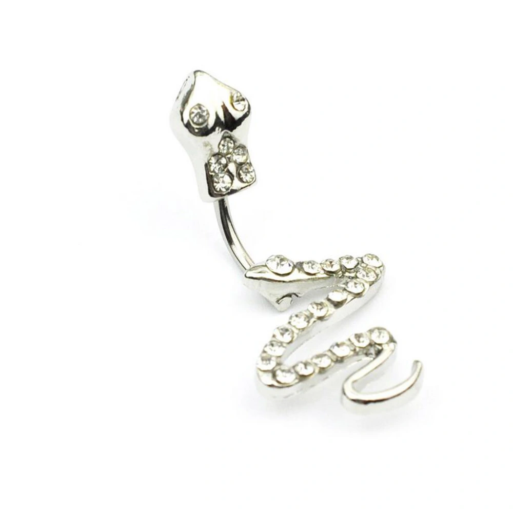 2pcs Steel Belly Button Ring Creative Snake Shape Diamond Inlaid Belly Ring Dangle Body Piercing Jewelry