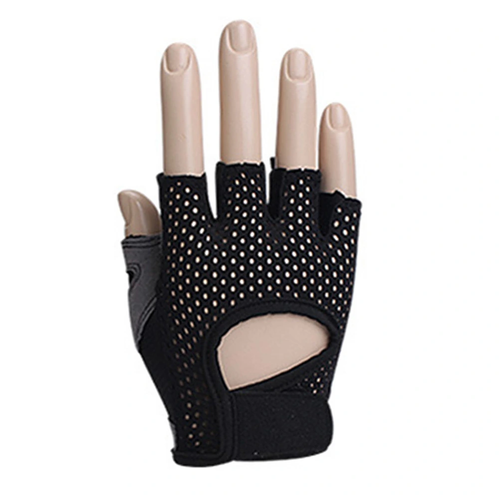 Women Fashion Strength Training Half Finger Gloves Palm Protective Gloves Sports Equipment Gloves for Weightlifting Dumbbell Pushing Training (Black, L Size)