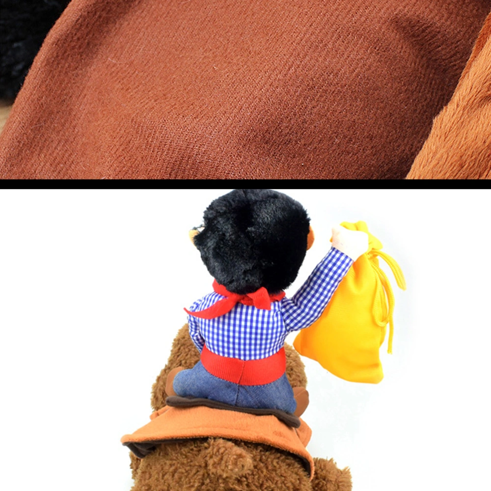 Funny Pet Costume Cowboy Outfit Rider with Money Purse Dress Up Dog Saddle Stuffed Decoration Prop Novelty Pet Puppy Supplies Apparel Size M