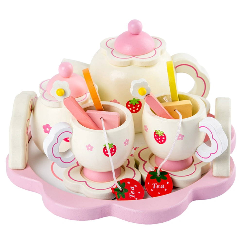 1 Set Kids Tea Ware Toys Wooden Tea Ware Toys Simulation Pink Tea Ware Toys Wooden Children Toys (Accessories for Random Color)