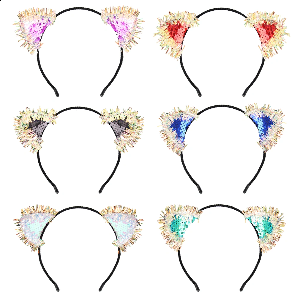 6pcs Redial Headband Turnover Sequins Hair Cat Ears Shape Headwear