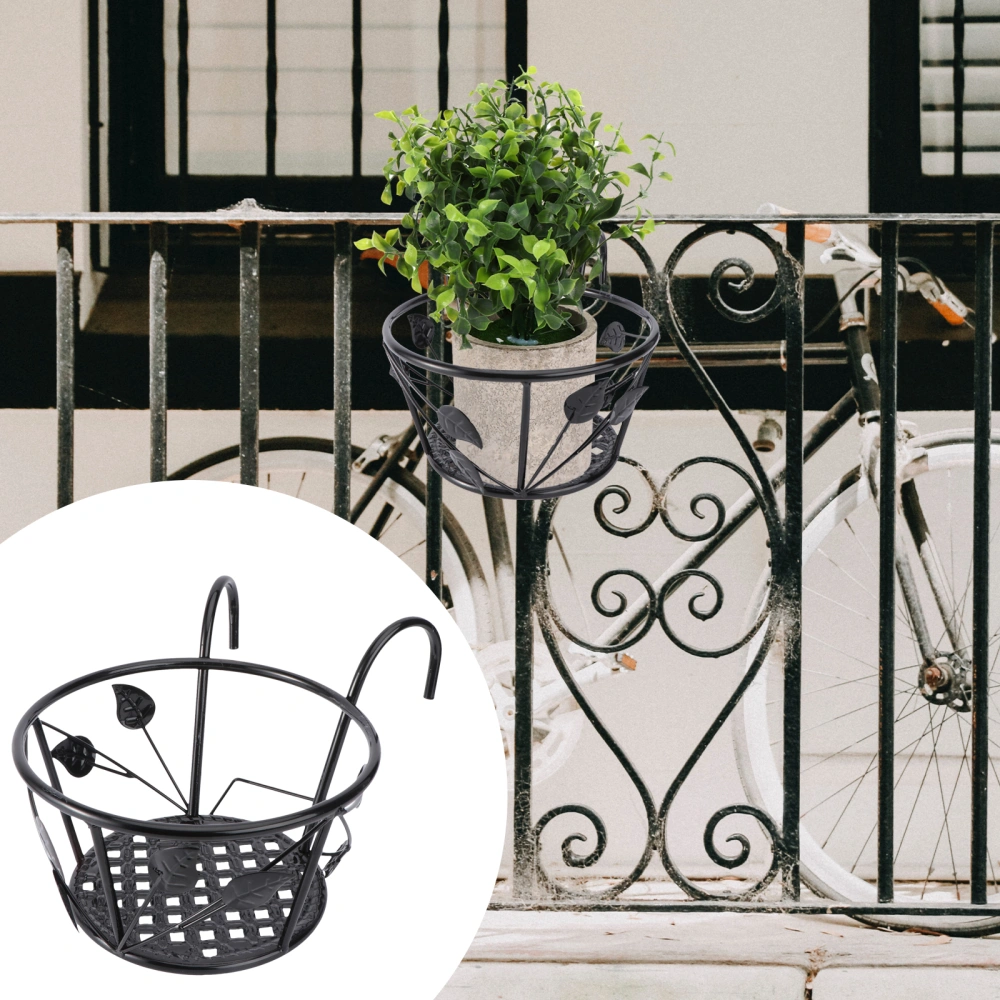 1Pc Fence Hanging Wrought Iron Shelf Garden Flowerpot Basket Storage Container