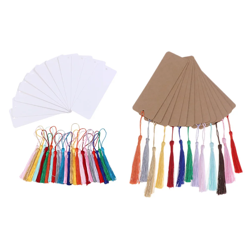 2 Sets of DIY Paper Bookmarks Simple Book Marks Creative Hanging Tags with Tassels