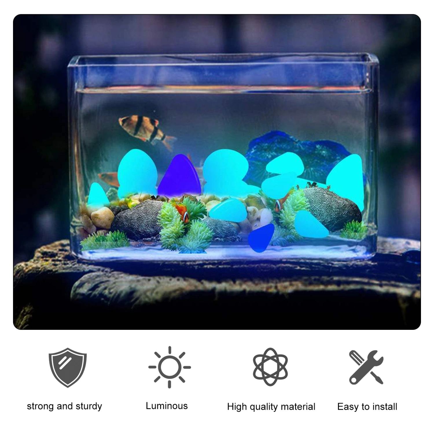 100Pcs Luminous Stones Glow in The Dark Garden Pebbles Rocks Fish Tank Decor