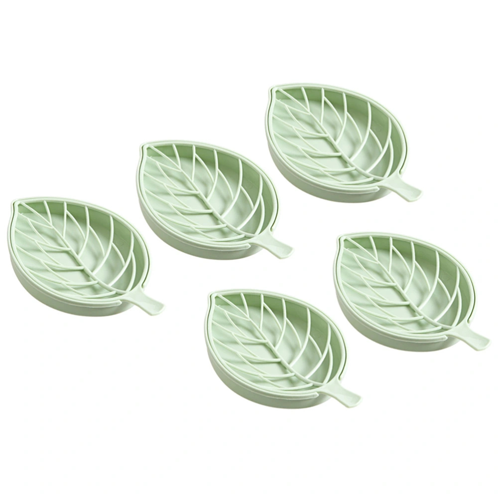 5 Pcs Leaf Shape Soap Dish Tray Double Layers Plastic Soap Holder with Filter for Shower Bathroom Kitchen (Green)