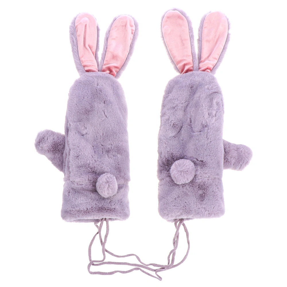 1 Pair Rabbit Ear Winter Warm Gloves Neck Hung Magnet Gloves Full Finger Mitten