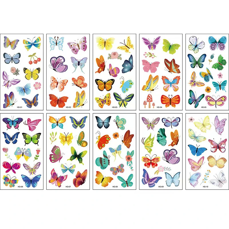 10 Sheets Temporary Tattoos Stickers Women Tattoos Stickers Butterfly Tattoos Stickers