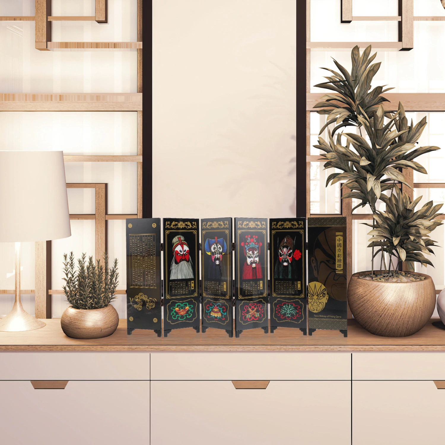 Chinese Style Folding Screen Wooden Panel Screen Mini Room Divider for Desktop