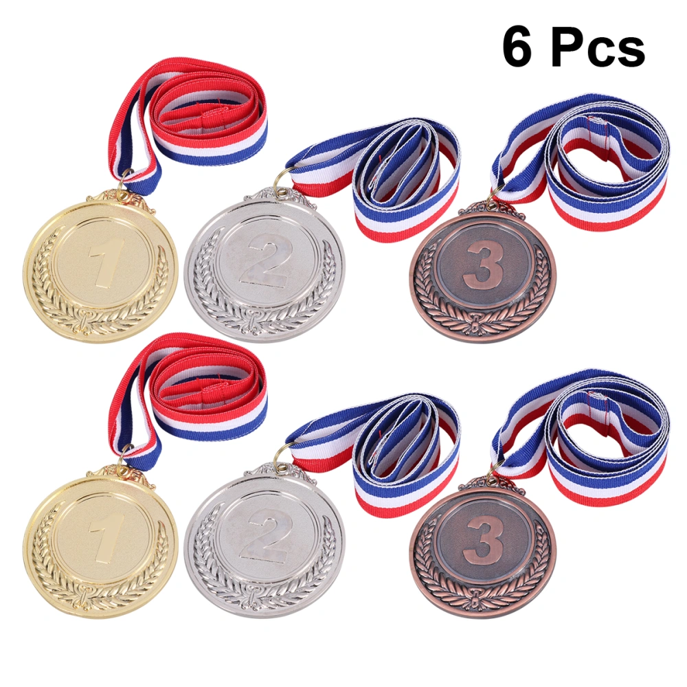 6 Pcs Creative Award Medals Wheat Ears Number Pattern Universal Metal Medals with Lanyard for Sports Worker Competition (Gold, Silver and Bronze, 2 Pcs for Each Color)