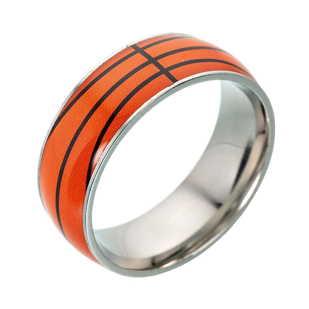 Basket Ball Pattern Ring Personality Titanium Steel Ring Creative UV Printed Finger Ring for Athletes Boy Men - Size 7(Orange)