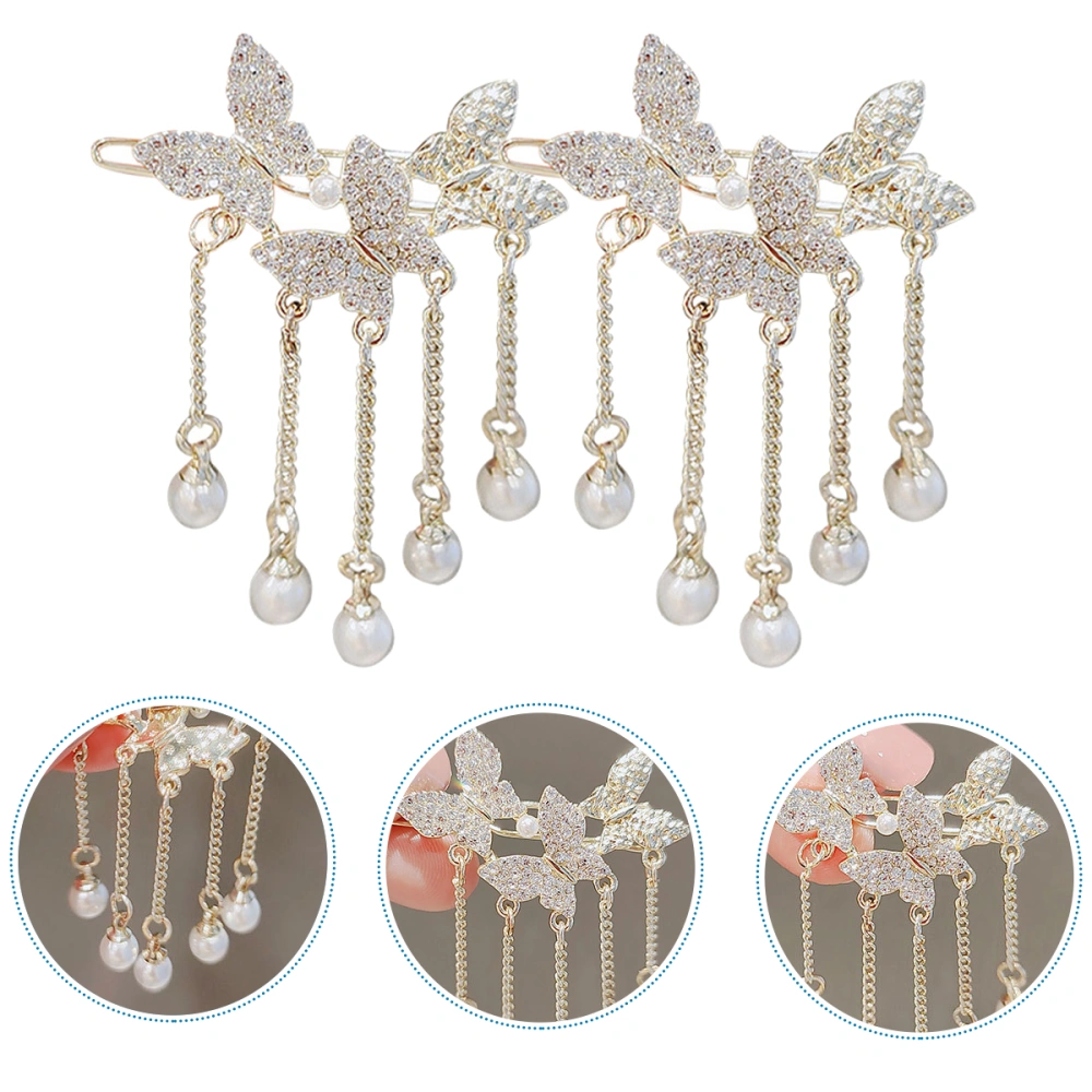 3pcs Hair Clips Butterflies Tassel Hair Barrettes Tassel Headdress Hair Decors